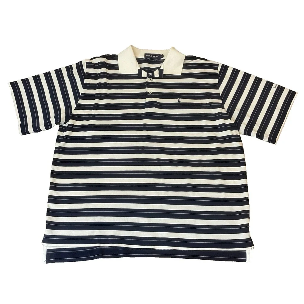 Polo Golf Ralph Lauren Men's 100% Pima Cotton Polo Shirt - Size XL- Navy Stripes